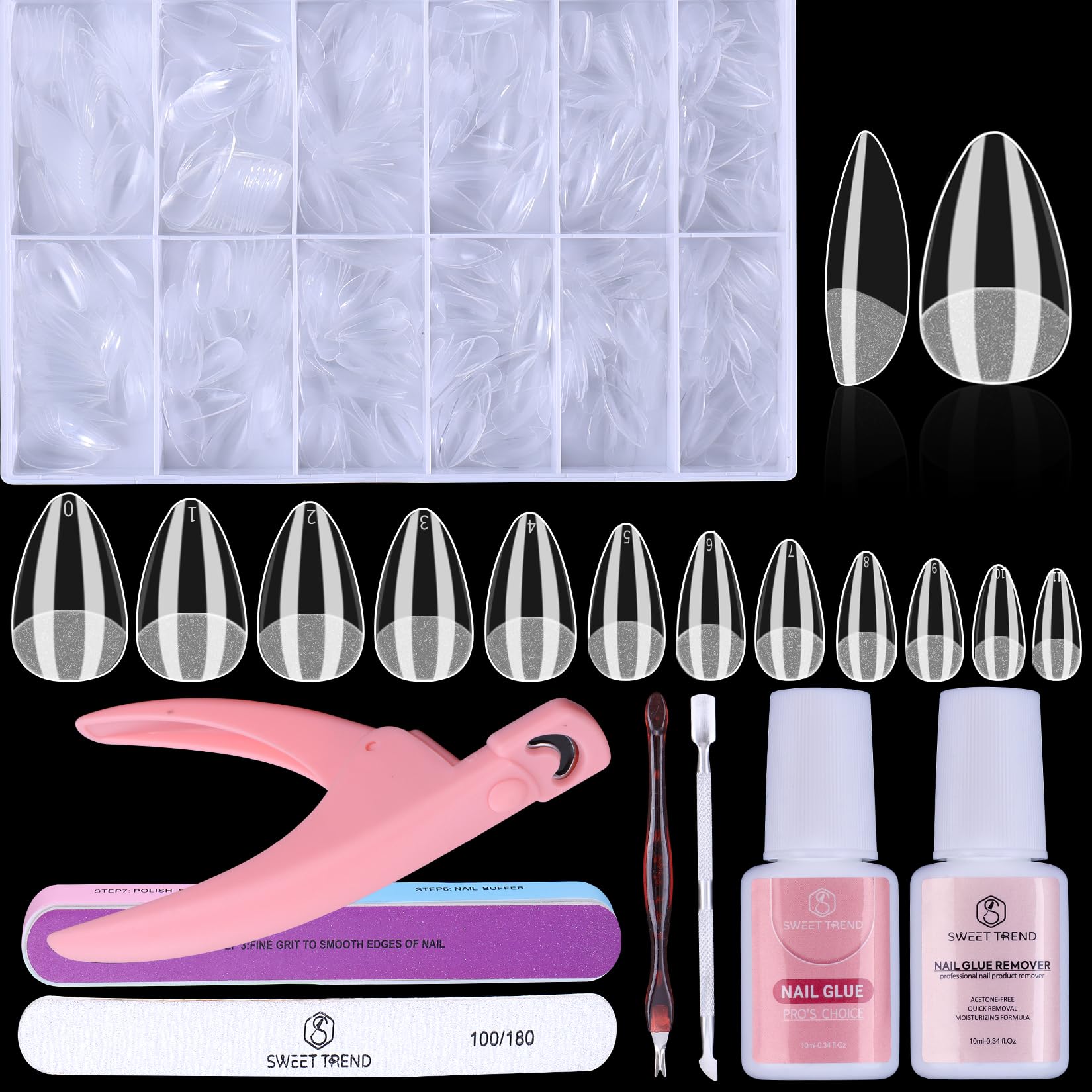 Short Fake Nail Tips Almond: 600Pcs Full Cover Nail Tips for Acrylic Nails Nail Extension Kit with Nail Glue Remover & Glue Acrylic False Nail Clippers Clear Nails Tip Art for Beginners DIY