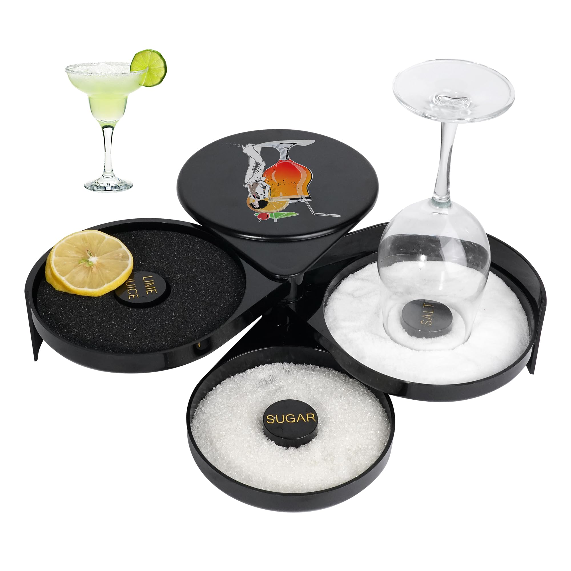 3-Tier Bar Glass Rimmer Bartender Tool With Sponge,Plastic Glass Rimming For Margarita And Cocktails,3-Tray Sugar Lime Juice Salt Glass Rimmer Set,Bartender Tool For Bar Party,Women