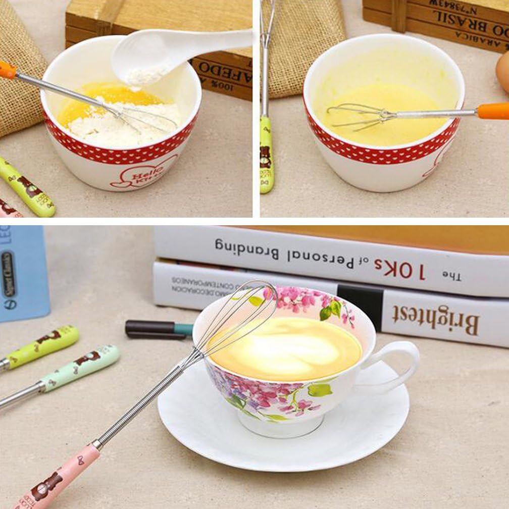 Verdental 4 Pieces 7 Inches Colorful Small Stainless Steel Whisks with Cute Cartoon Bear Handle Design Little Balloon Whisk for Mixing and Beating Eggs - Image 3