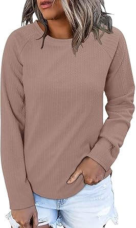ONLYSHE Womens Shirts Long Sleeve Crewneck Tunic Tops Casual Lightweight Knit Solid Color Sweatshirts Trendy Blouse Basic Tee