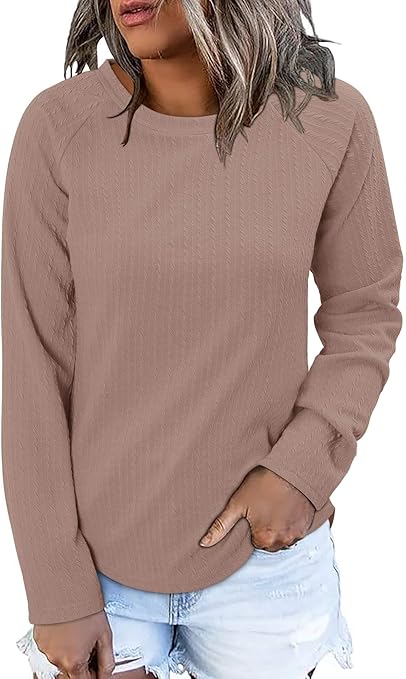ONLYSHE Womens Shirts Long Sleeve Crewneck Tunic Tops Casual Lightweight Knit Solid Color Sweatshirts Trendy Blouse Basic Tee