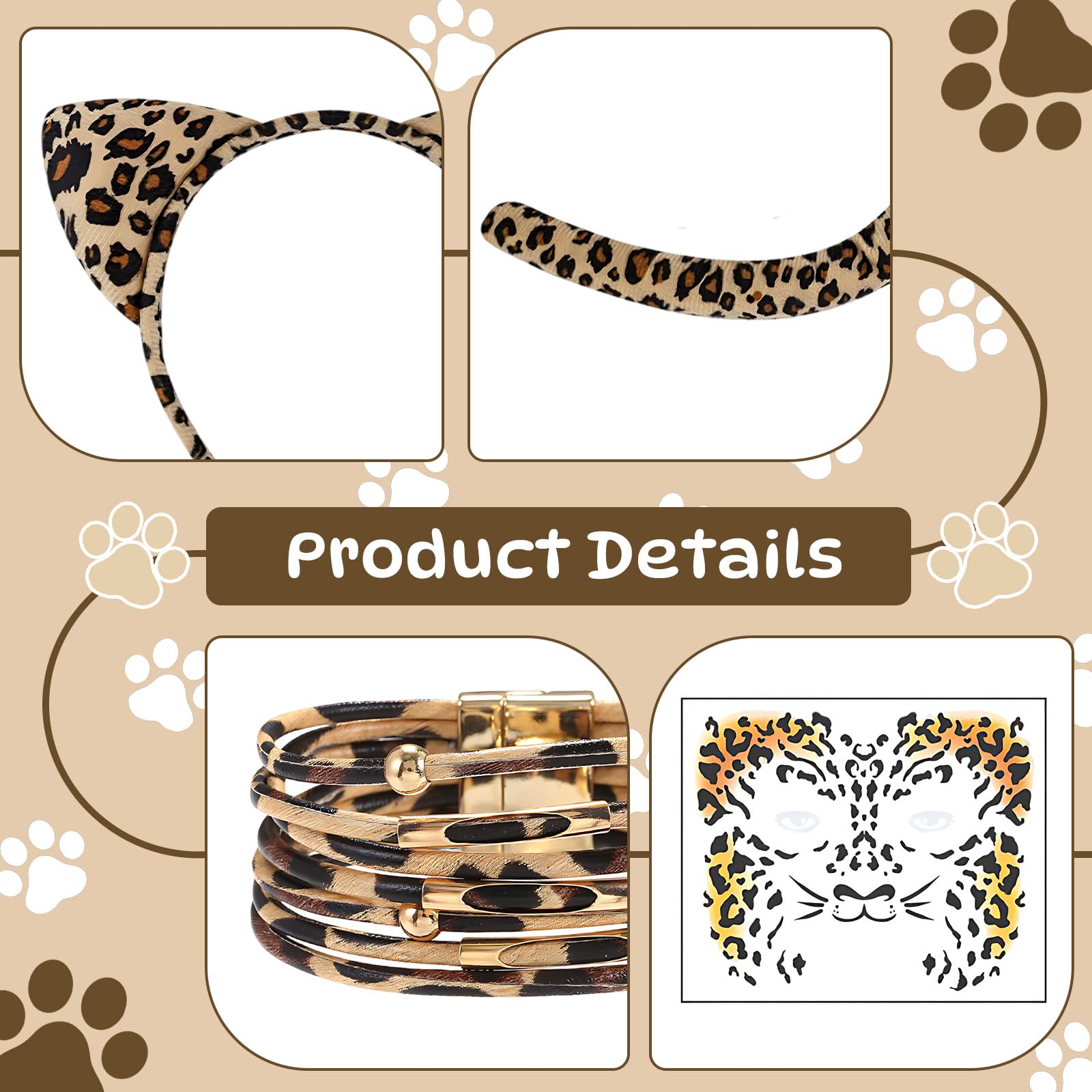 5 Pcs Tiger Costume for Kids Animals Costume for 3-10y Girls, Tiger Stripe Tutu Skirt, Ears, Nose, Tail - Image 4