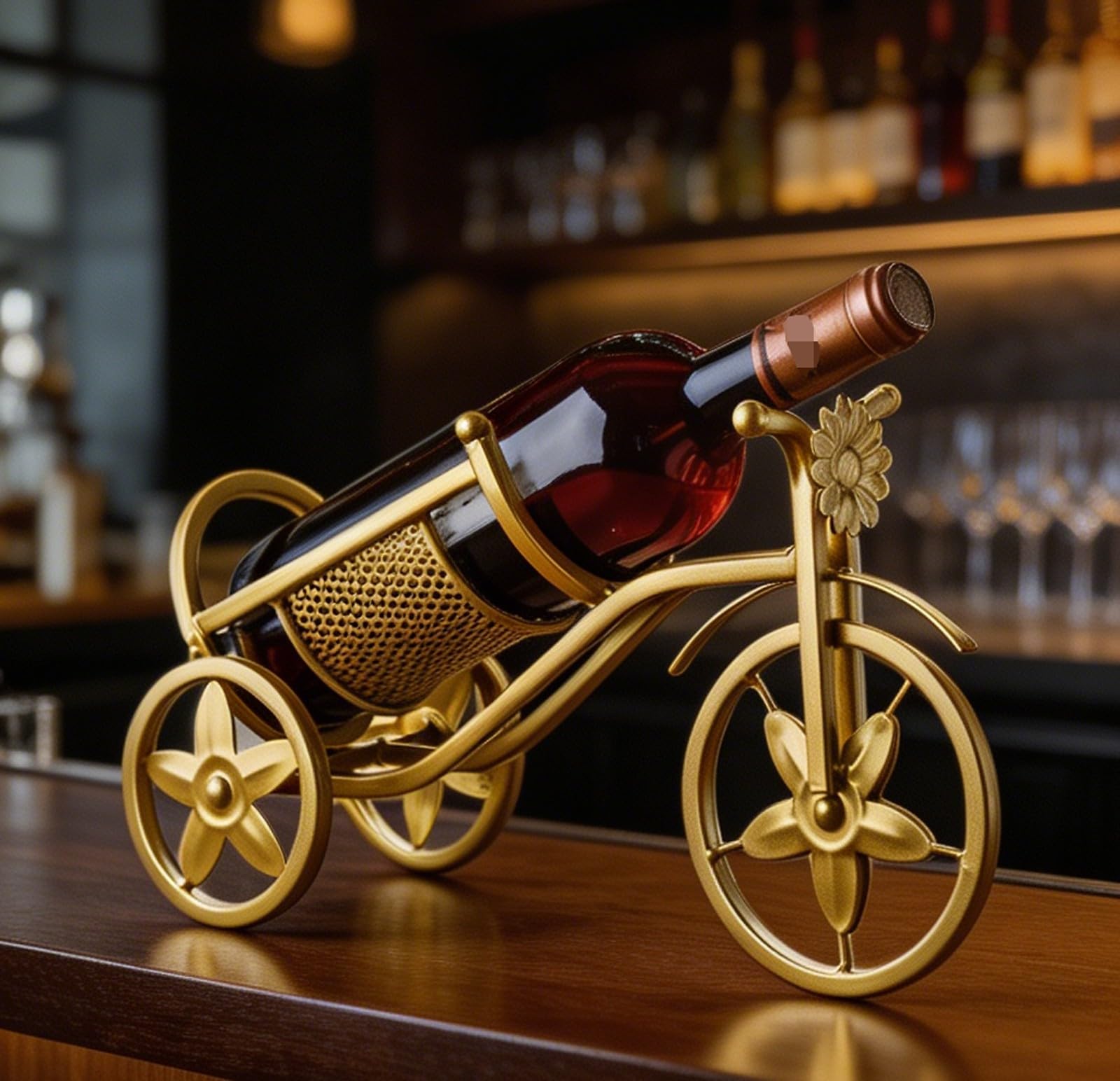 Botelleros de Mesa, Elegante Soporte para Botellas de Vino con Colgador de Copas, Accesorio Decorativo para Encimera para Fiestas en el Hogar(B-1btl*0cup-Gold)