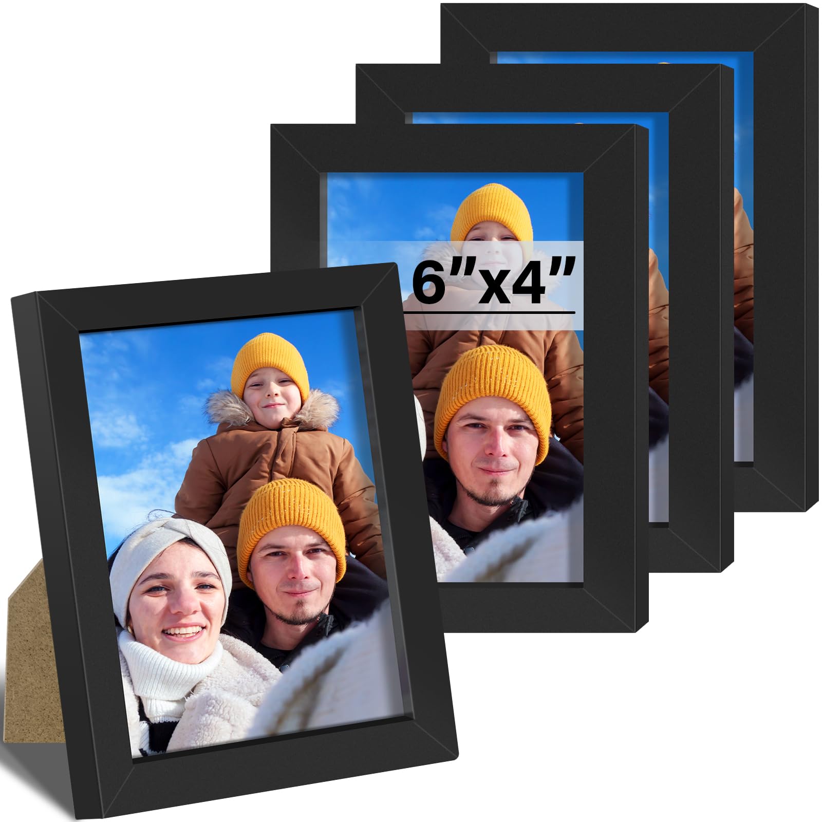 Xhda Black 4 Pack 6X4 Inch Photo Frame With Mount, 15X10 Cm Picture Frame For Tabletop And Wall Display