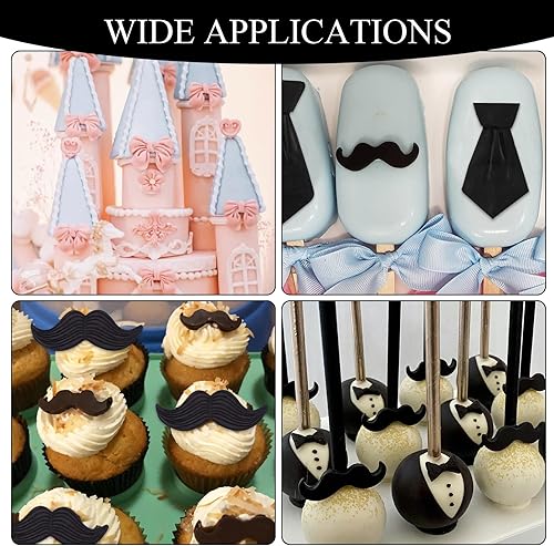 Miniatura 6 de Moldes para bigote para el Día del Padre, 5 paquetes de silicona para decoración de tartas, moquin, corbata, para caballeros, baby shower, cupcakes,