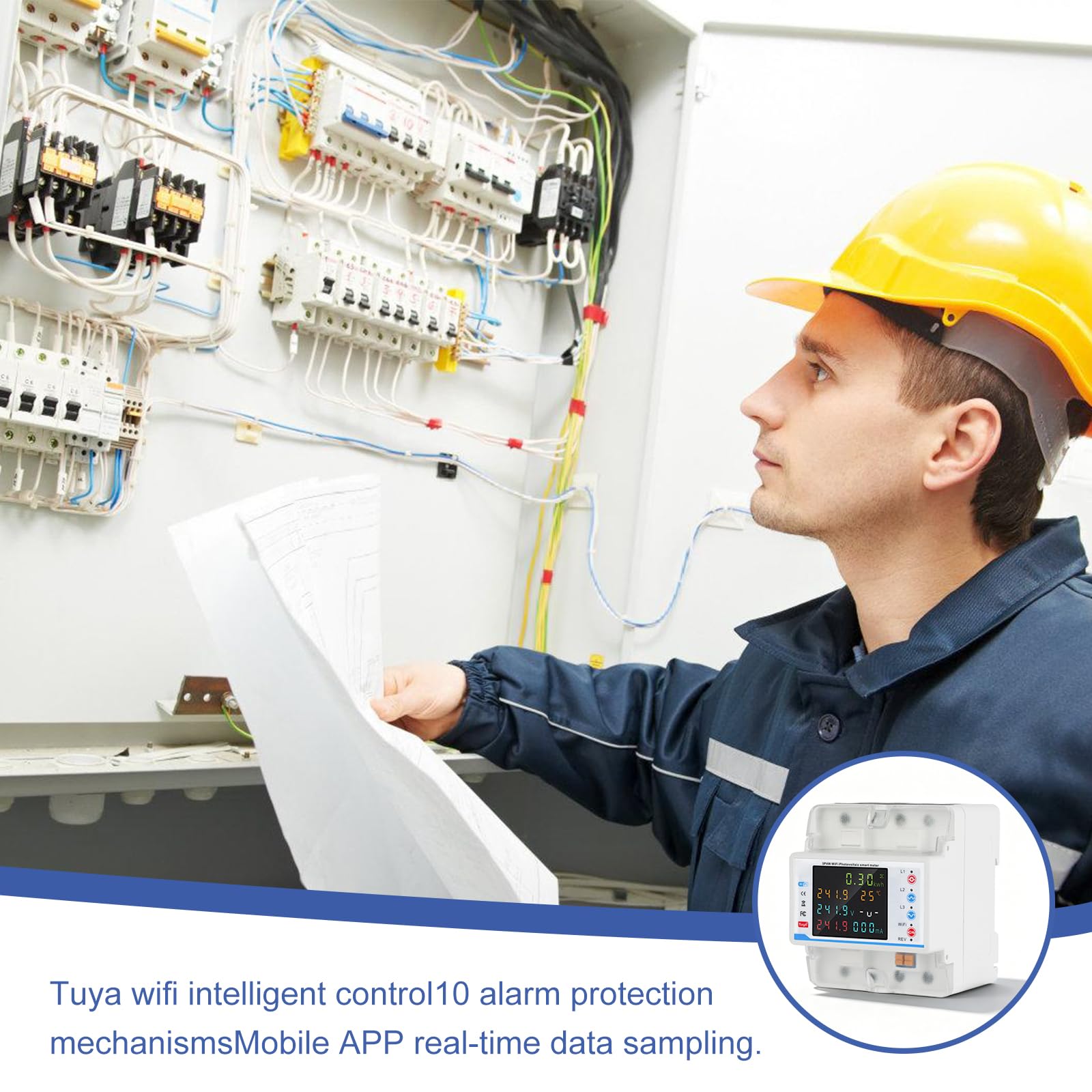 Vaileal 100 A 3 fases de electricidad, contador de electricidad 3 fases wifi, medidor trifásico Smart Meter wlan con control de tiempo/desequilibrio trifásico/pérdida de fase/protección contra retardo