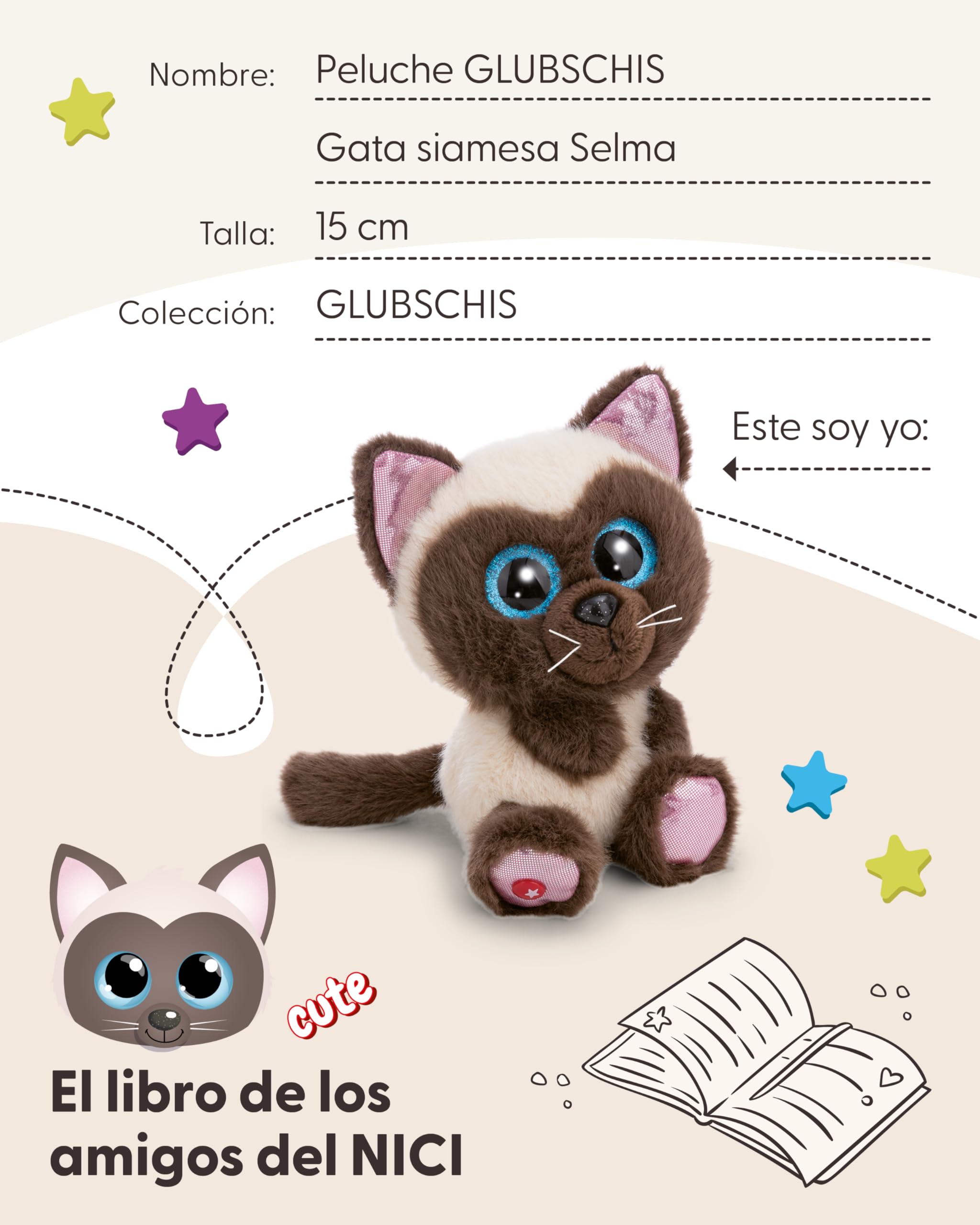 NICI GLUBSCHIS Peluche Gato siamés Selma, 15 cm, Beige, Animal de Peluche Suave para abrazar y Jugar, para niños y Adultos, Idea de Regalo - 63024 — view 5