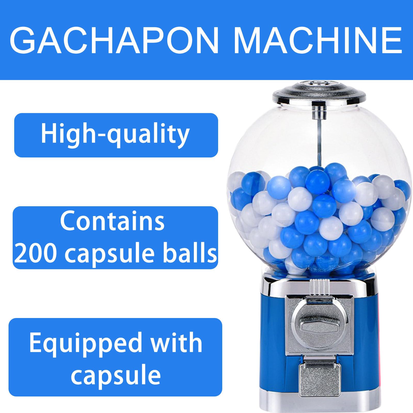 Distributore Automatico Di Caramelle Meccanico, Distributore Automatico Di Capsule Nessuna Moneta Richiesta, Macchina Della Gomma Da Bolla Di Rettangolo Per I Bambini E Negozi Di Videogiochi blue