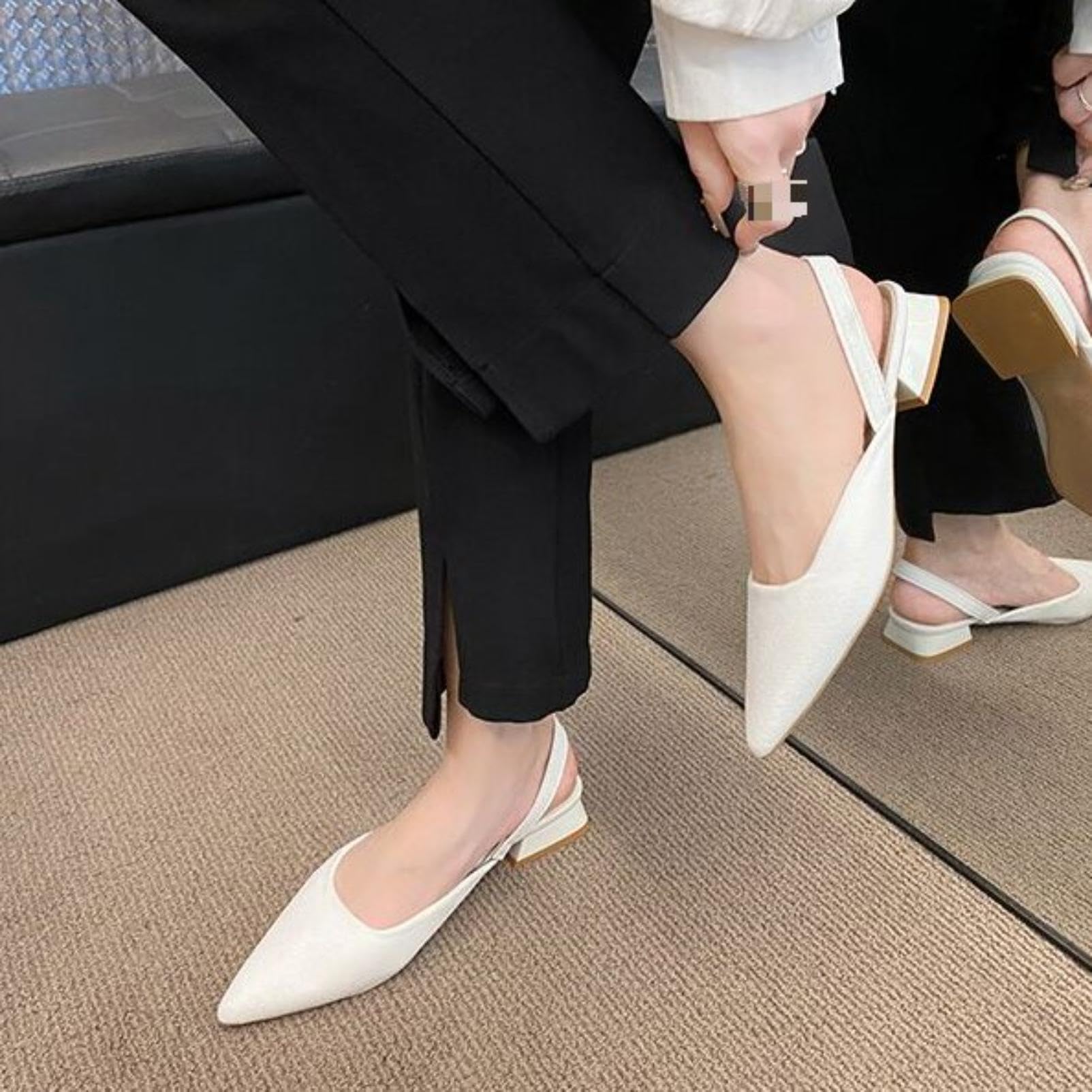 Generisch Scarpe Donna Slingback Basse Punta Décolleté Beige Eleganti