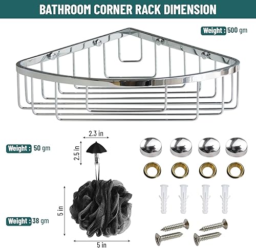 Miniatura 5 de Organizador de ducha de acero inoxidable para montaje en pared, gancho individual y toallita de baño, estante de ducha de esquina resistente al agua