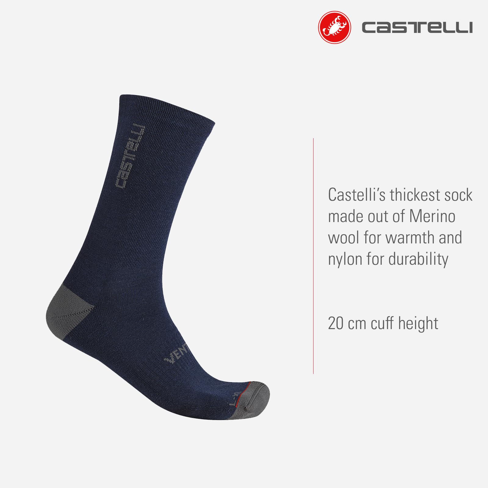 CASTELLI Venti - Calcetines suaves de merino para hombre, accesorio de ciclismo con máxima calidez y comodidad para ciclismo de carretera en clima frío