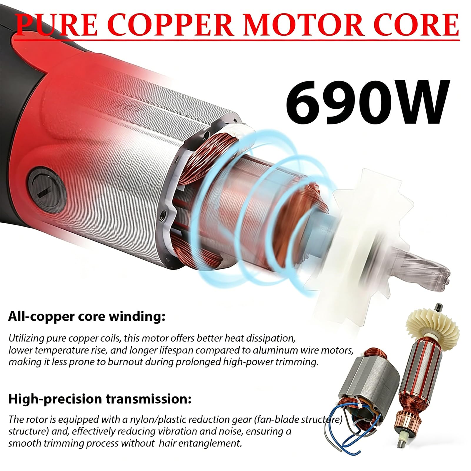 Esquiladora Eléctrica para Caballos 690w 2800rpm Recortadora Equina Profesional con Ajuste de 6 Velocidades Ajuste de Tensión de Cuchilla Diámetro de Corte 77mm Tijeras Eléctricas para Ganado Caballo