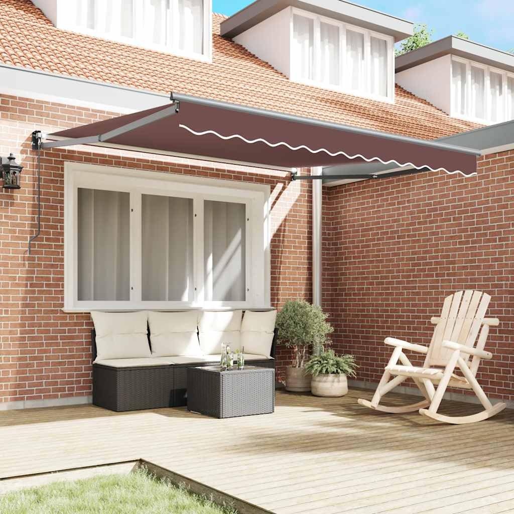 Markiza zwijana brązowa 300x250 cm z ramą z aluminium malowanego proszkowo i tkaniną PU odporną na promienie UV, regulowanym kątem i wysokością, obsługiwana korbą, idealna