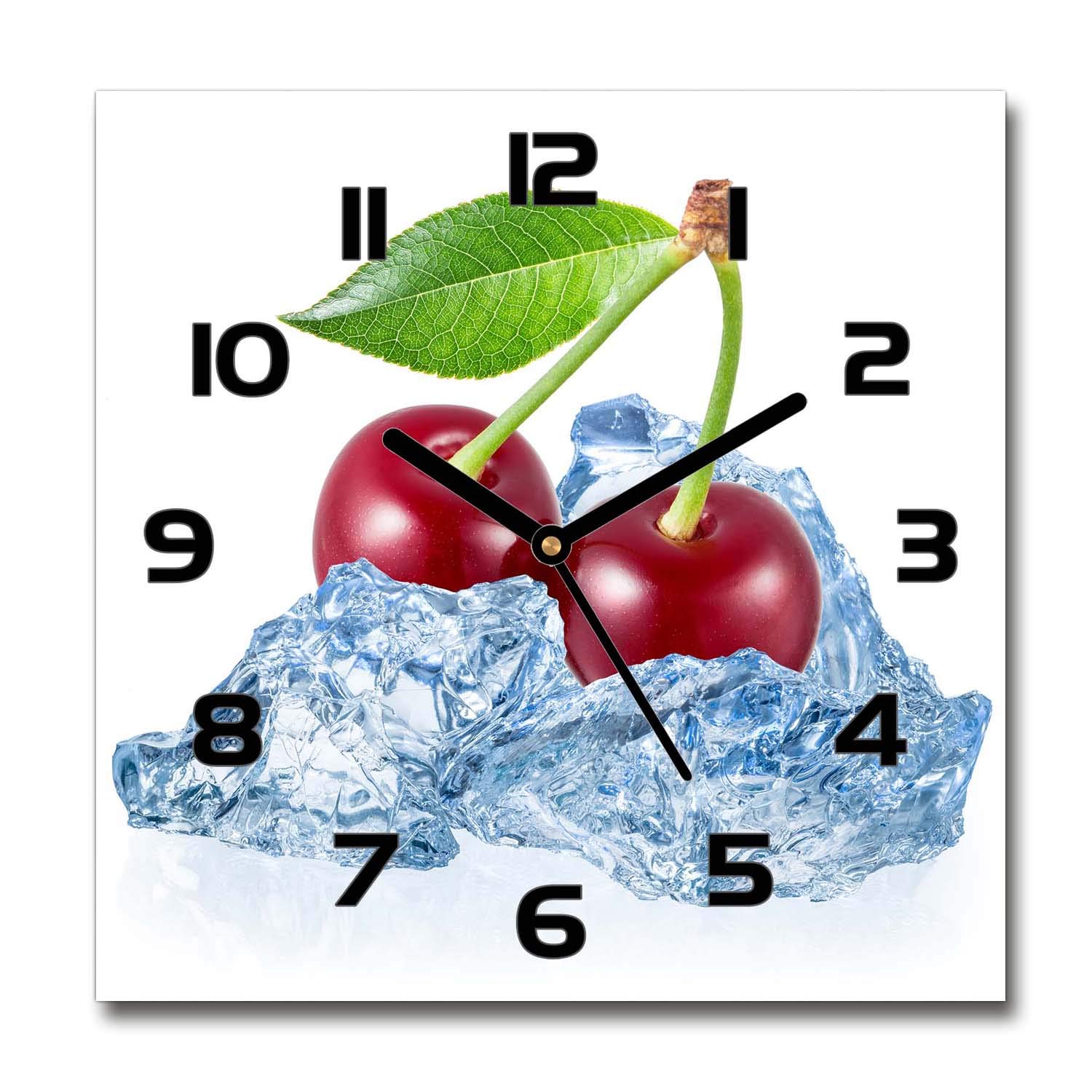 Horloge en verre 60x60cm Tulup cerise avec de la glace pour décoration moderne