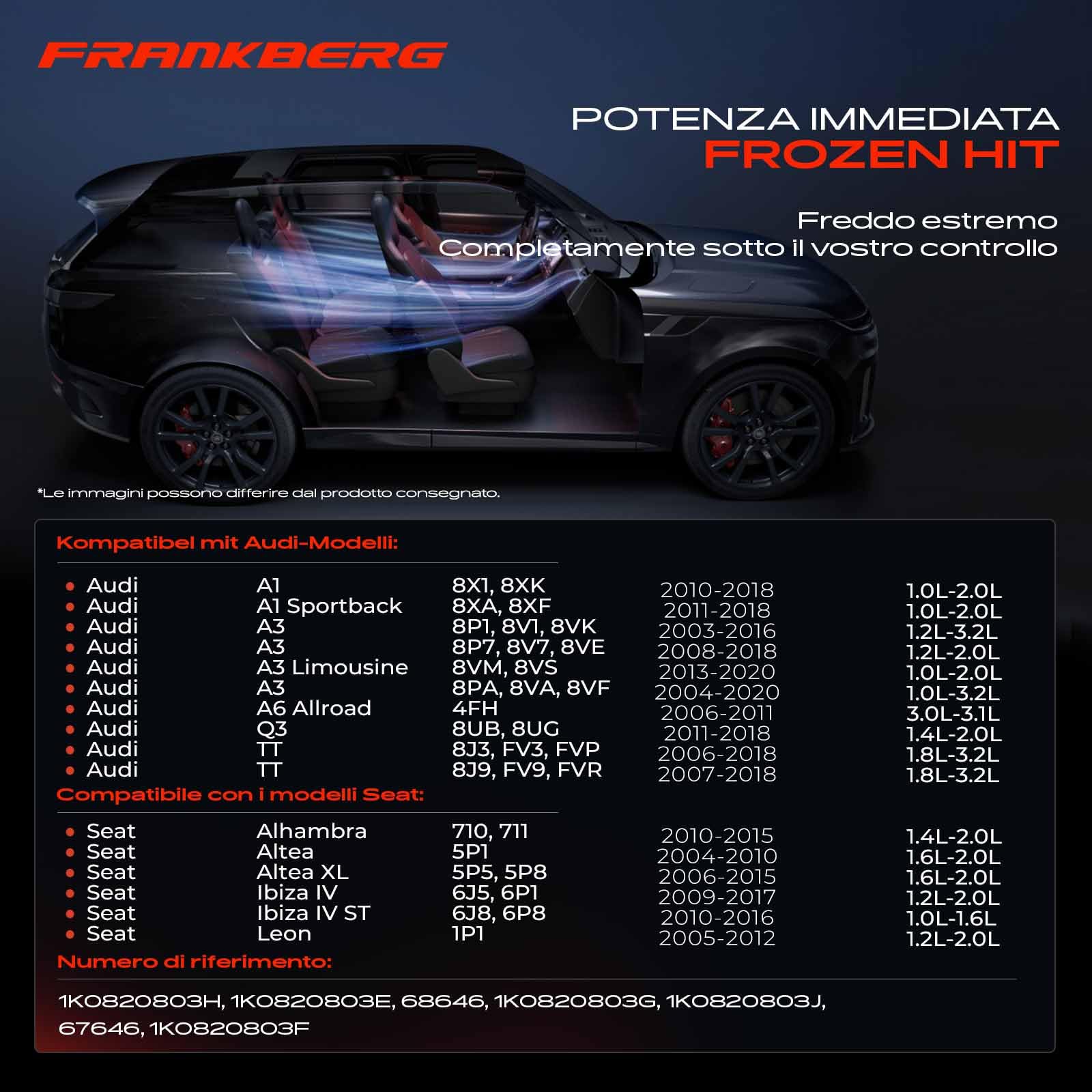 Frankberg Compressore dell'aria condizionata con frizione Compatibile Fabia II A3 8P1 A6 Allroad C6 Ibiza IV Leon 1P1 1K0820803J