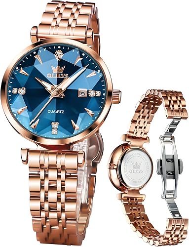 OLEVS Relojes de mujer Vestido simple Reloj de mujer Reloj de acero inoxidable de oro rosa Reloj impermeable de cuarzo con fecha de lujo de