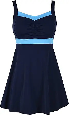 Septangle Vintage One Piece Swimdress Slimming Tummy Control Shaping Swimsuit Bathing Suit