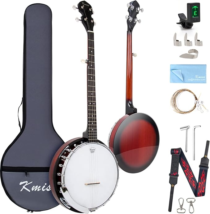 5 String Banjo,Kmise 39 inch Banjos Remo Head Closed Sapele Back with Bag Tuner Strap Strings