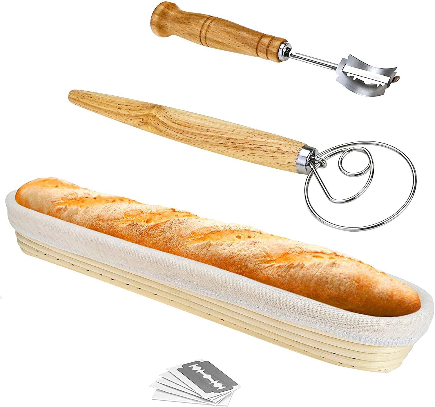 PaKyKai Bread Proofing Basket,9.8 inch Oval Sourdough Bread Baking Supplies Starter Kit, Bread Making Tools,Bread Basket Gift Set