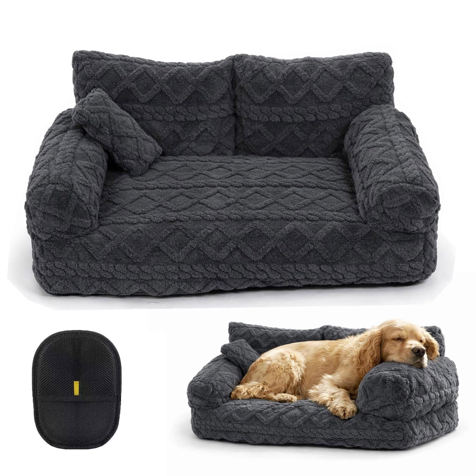 Canapé-lit apaisant en peluche pour animaux | Panier chien et chat amovible S