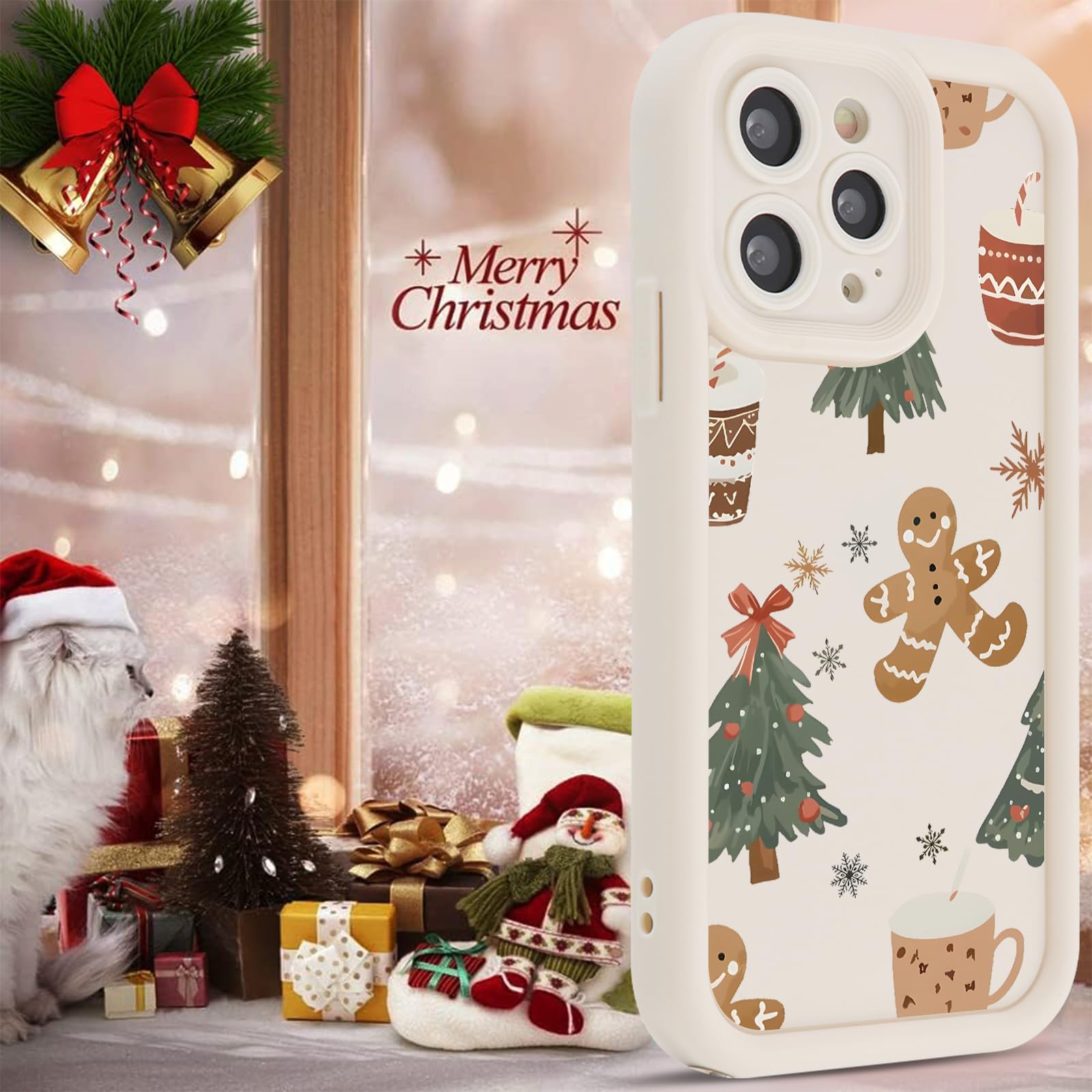 Coiwxmoi Natale Cover per iPhone 14 Pro Max, Natalizia Custodia con Aesthetic Disegno Carina Cartoon Albero, Christmas Xmas Silicone Sottile TPU