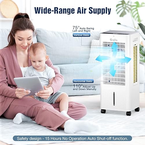 Miniatura 5 de Grelife Enfriador de aire evaporativo portátil, ventilador de enfriamiento de aire 3 en 1 con control remoto, temporizador de 12 horas, 4 paquetes