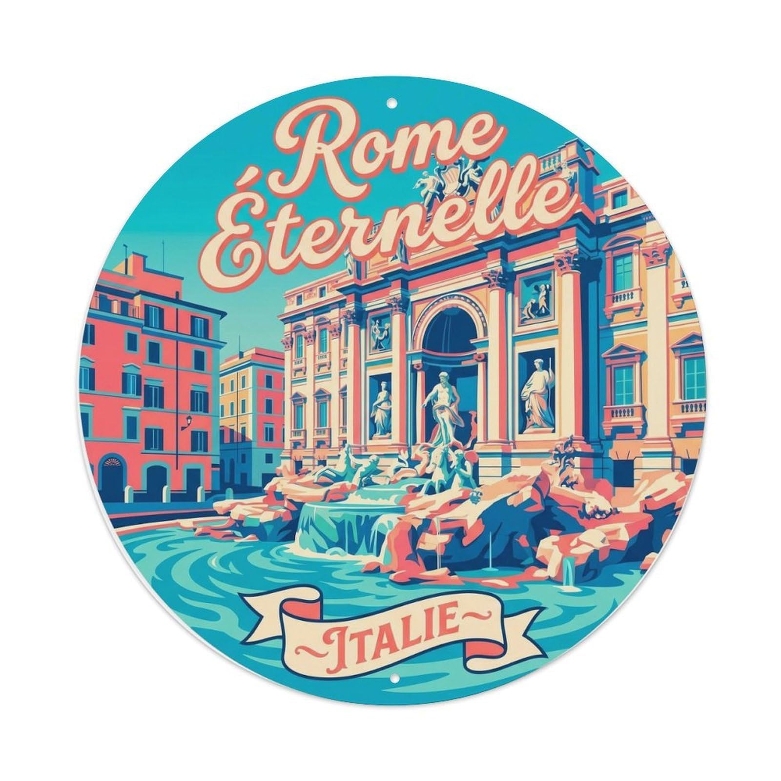 Vintage Travel Eternal City Landmark Metal Tin Sign Plaque Wall Decor for Cafe, Club Bar, Office, Home Garden Round Metal Poster 8x8Inch