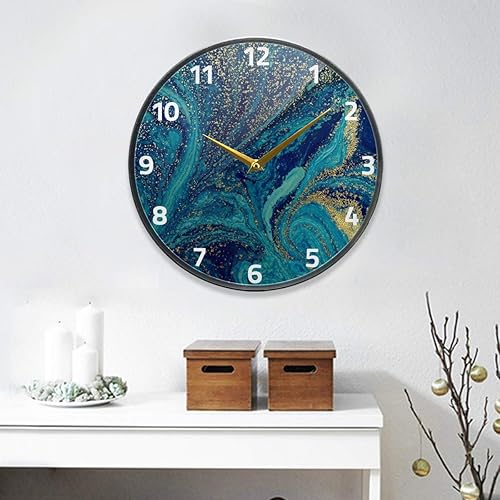 Miniatura 7 de ALAZA Reloj de pared abstracto de mármol azul y dorado, funciona con pilas, silencioso, sin tictac, para decoración de sala de estar, 12 pulgadas