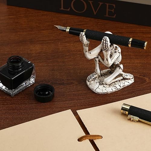 Miniatura 9 de BESTOYARD Soporte para bolígrafo de calavera de Halloween, estante de almacenamiento de lápices de esqueleto de resina para escritorio, organizador