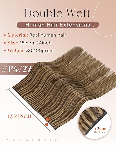 Miniatura 274 de Sunny Hair Extensiones de cabello humano de color marrón para coser, extensiones de cabello humano real, color marrón oscuro, ombré, marrón claro