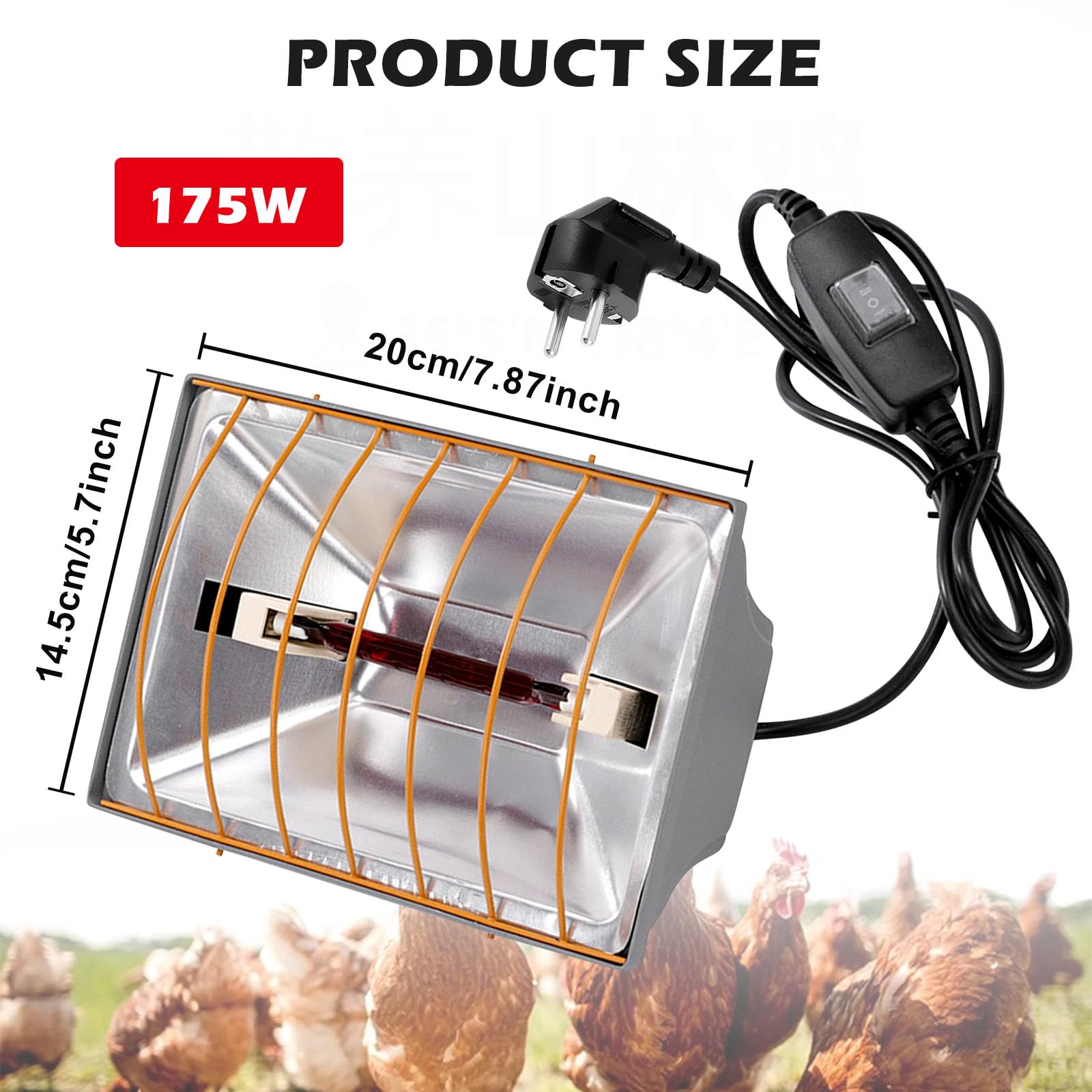 Rotlichtlampe Wärmelampe, 175W Heizungen Für Hühnerställe, Heizlampe Hühnerstall, Wärmelampe Tiere Automatische Thermostatisch Infrarotlampe,Für Küken, Ferkel, Welpen Usw