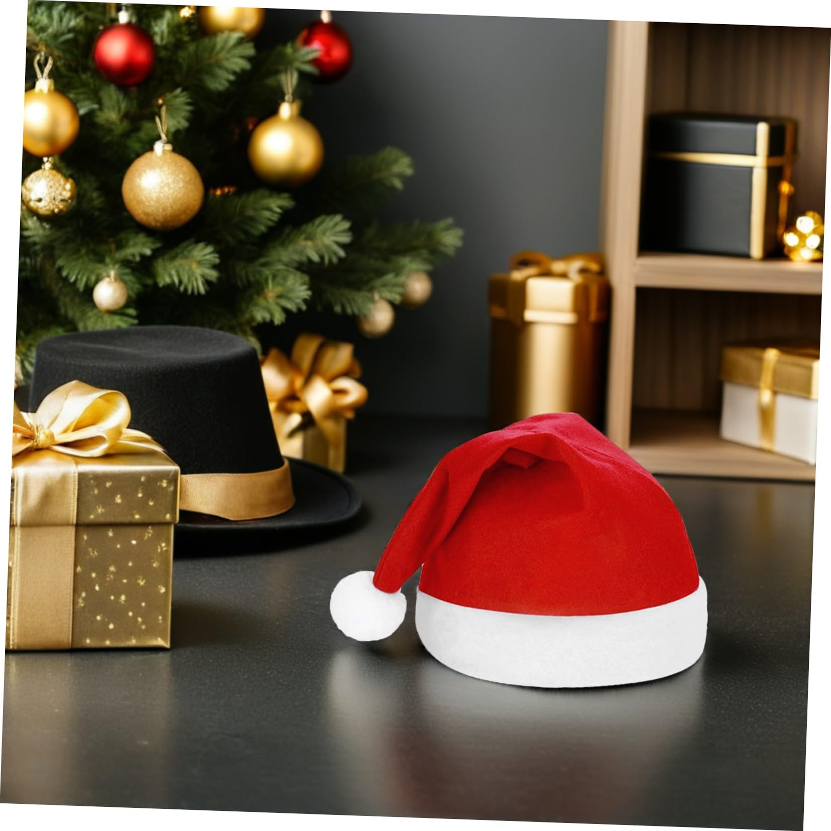 25 Pièces Bonnet de Noël Non-tissé Chapeaux Rouges avec Bord Blanc Accessoires Festifs pour Adultes Flexible pour Fêtes et Photobooth de Noël