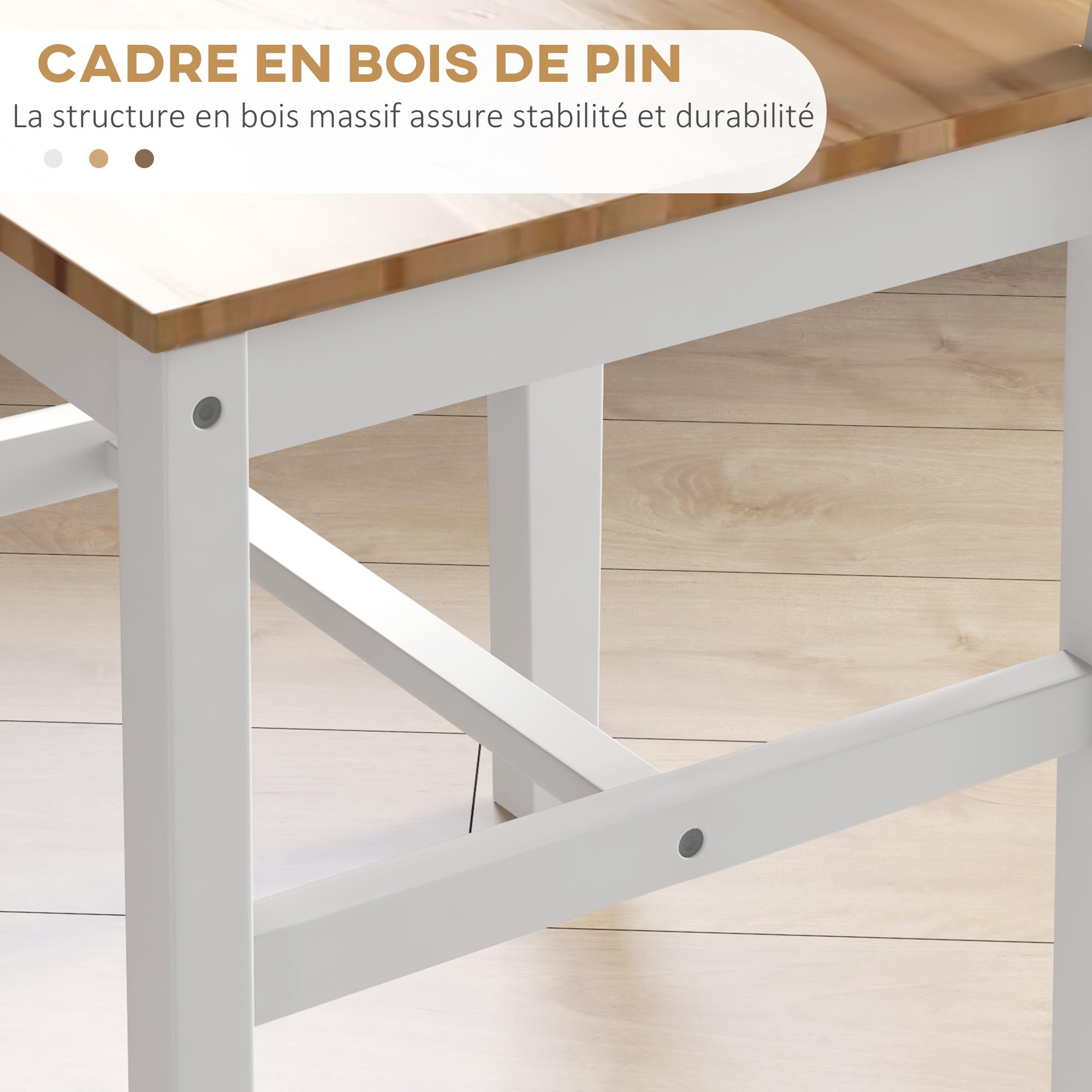 HOMCOM Lot de 4 Chaises Salle à Manger Moderne Dossier Haut, Naturel Blanc