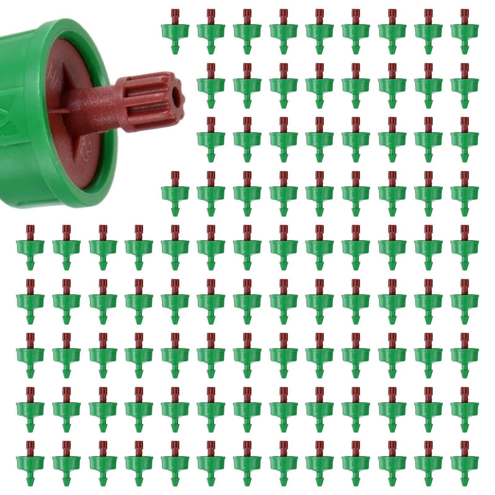 M METERXITY 100-Pack 2.1 GPH Pressure Compensating Drippers, Green/Red