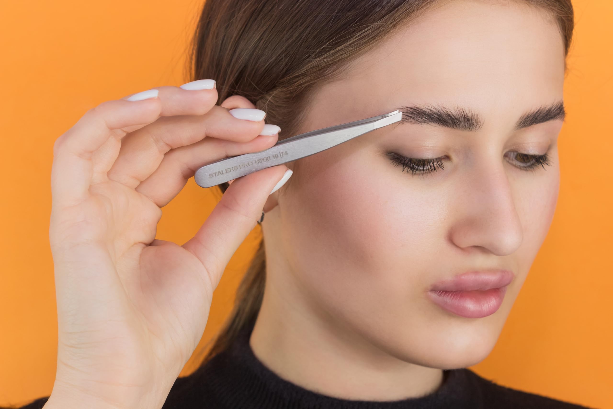 STALEKS PRO Pinza para cejas escasas y finas, acero inoxidable, Expert 10/4