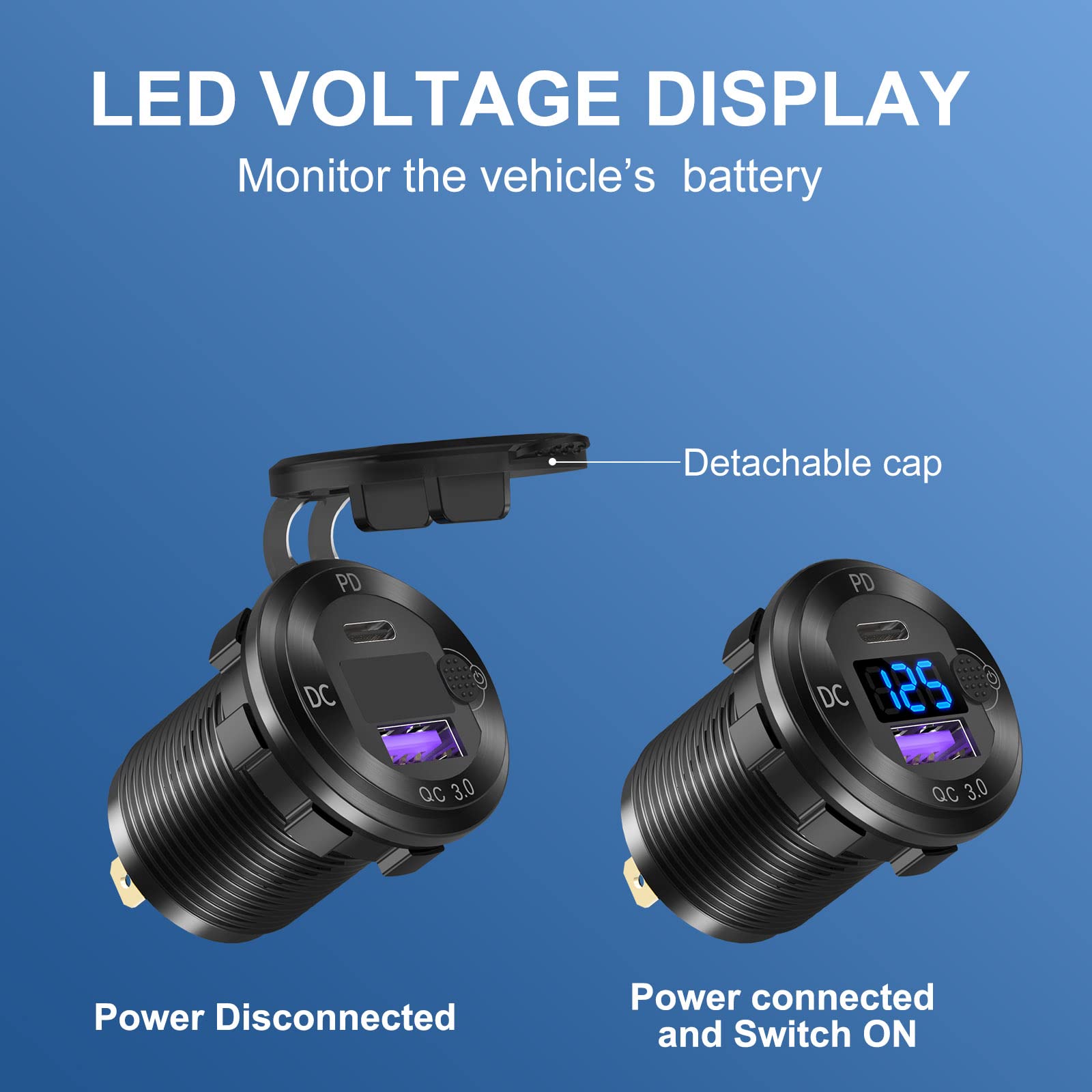 Qidoe 12 Volt USB Stopcontact voor Camper: 72W[30W PD & Dual QC 3.0]USB Socket met Schakelaar Snel Opladen Autolader voor 12V-24V Car, Marine, Boot, Truck, Caravan, SUV