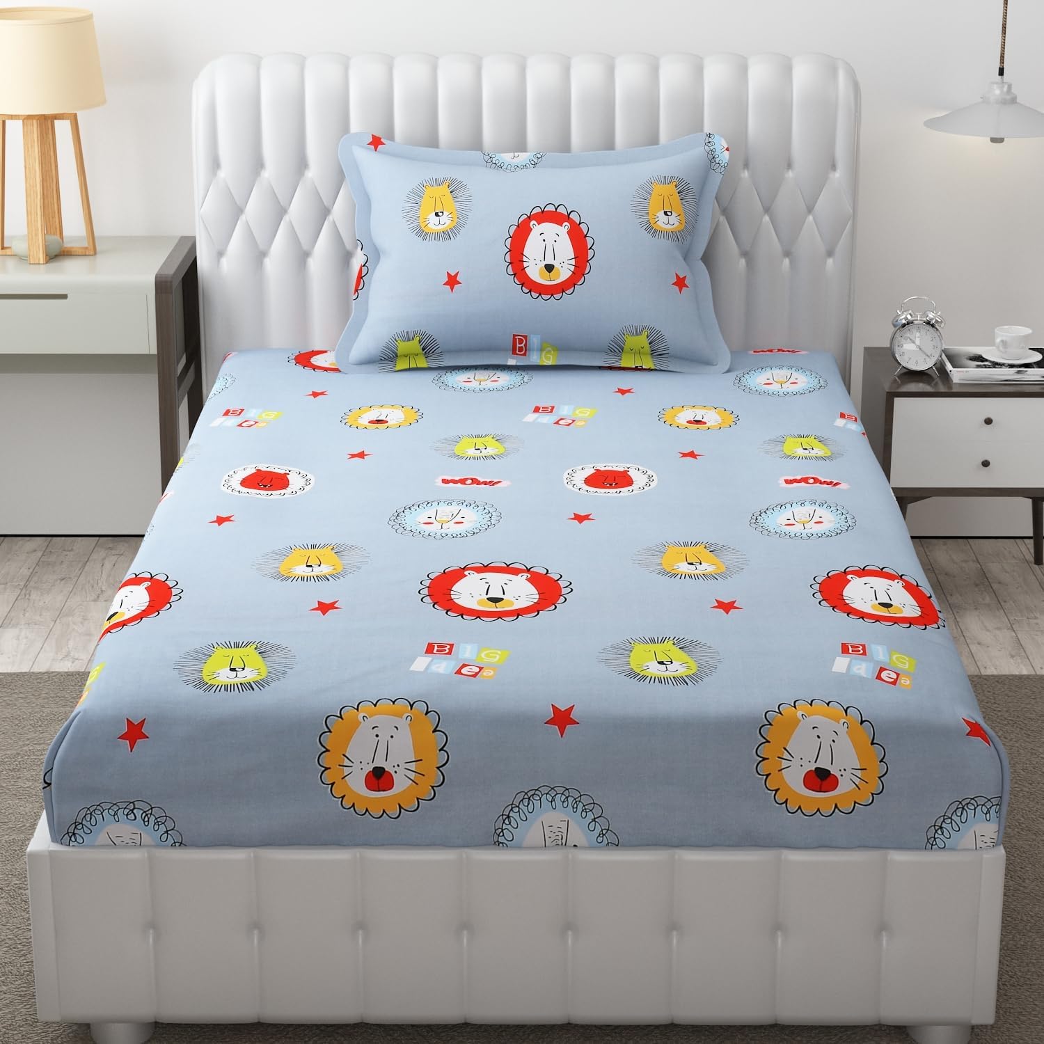 Riftree Glace Cotton Digital Print Kids Favourite Character 1 Single bedsheet with 1 Pillow Cover for Kids Room/Living Room - Lion face-picture-10