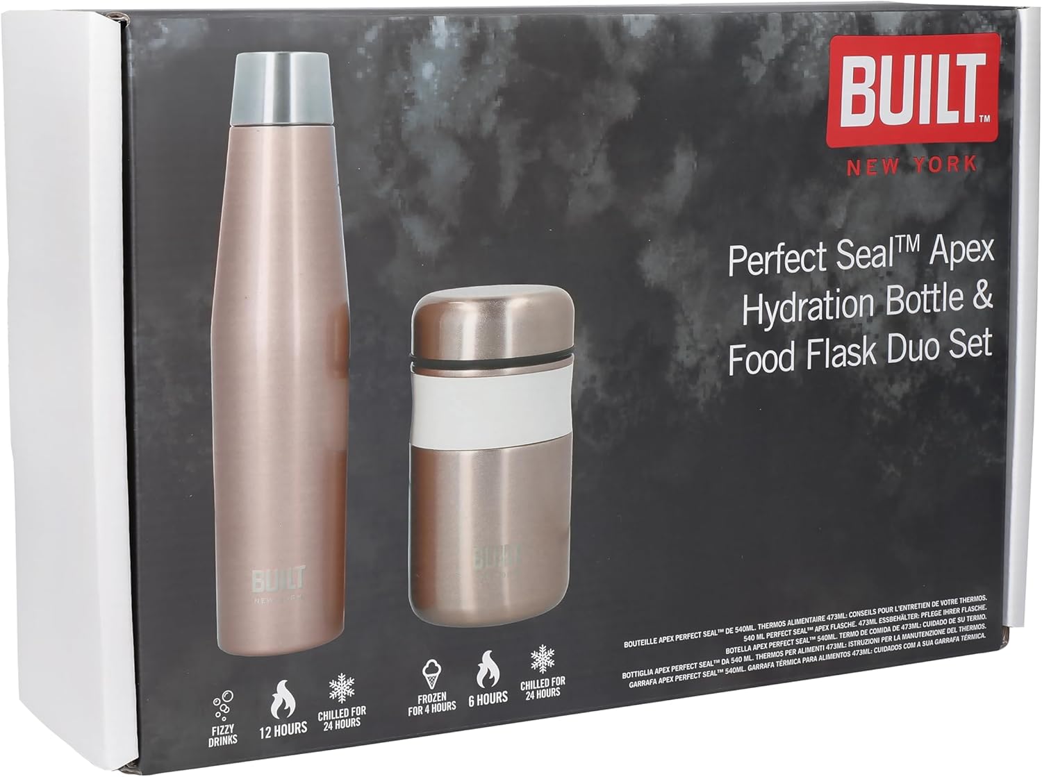Built Insulated Food Flask and Leakproof Water Bottle Lunch Gift Set, For Commuting, Office Lunch, Picnics or at the Gym, Rose Gold,One Size,BLTLUNCH2PCBLK