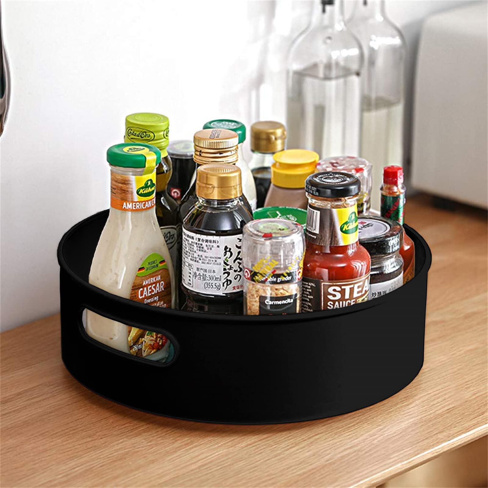 INOVERA Lazy Susan 360ยฐ Rotating Kitchen Spice Cosmetic Holder Organizer Rack Tray (23L x 23B x 7.5H cm, Black)