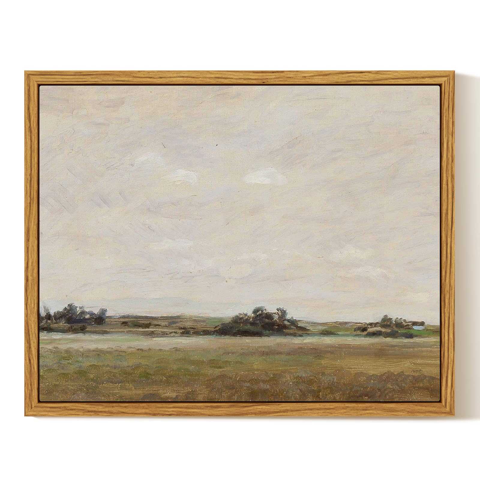 InSimSea Framed Canvas Print Art, Vintage Open Field Landscape Painting, Rustic Farmhouse Cottage Decor for Hallway Wall Floating Shelf Desk Vanity Fireplace,10x8in, Neutral Tones