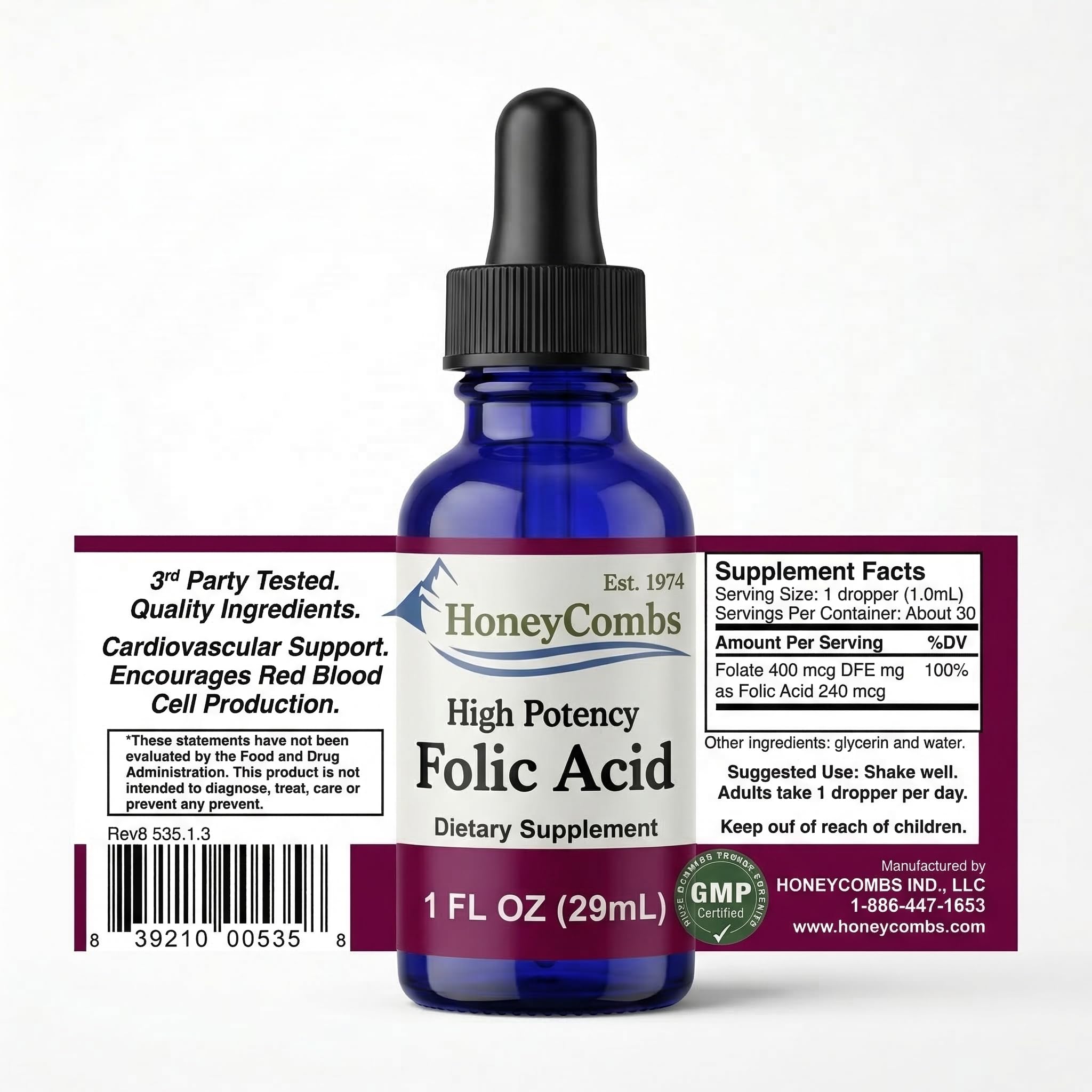 Folic Acid Liquid Drops Vitamin B9 Folate Supplement Liquid Folate Drops Fast Absorbing Vitamin B Complex Alternative Prenatal Folic Acid Women Men – Energy Metabolism Red Blood Cell Support Vegan 1oz