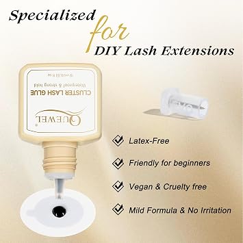 QUEWEL Lash Clusters Glue 10ml Black DIY Lash Extensions for Individual Lashes Long-Lasting No Irritation, Large Capacity No Shaking (Black-10ml)