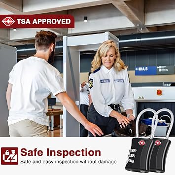 Oderra 2 Pack TSA Luggage Locks, 3-Digit Combination Padlock, Steel Wire With PVC Coated Travel Lock, TSA Approved Luggage Locks, Suitable for Gym Locker Padlocks