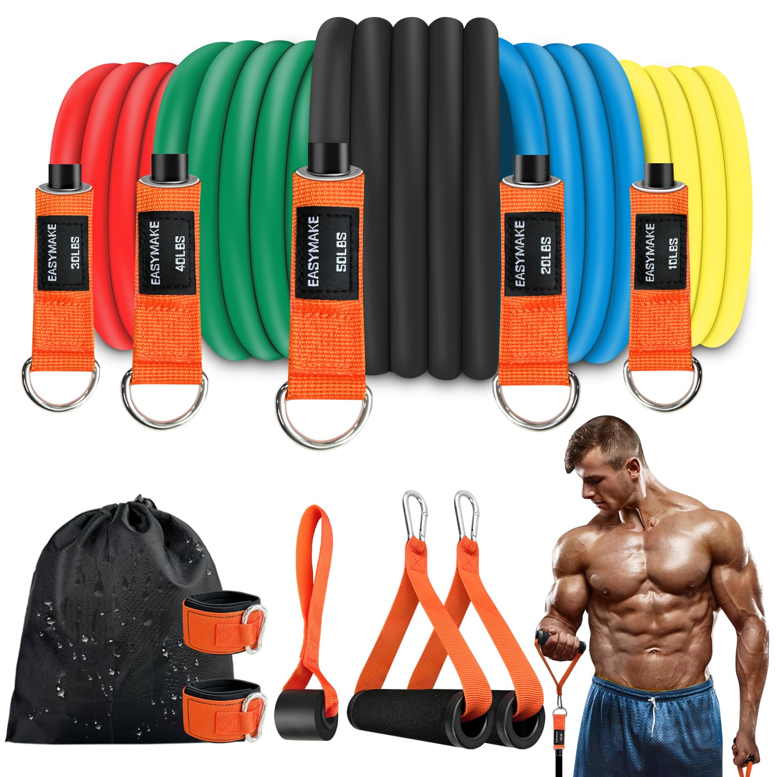Resistance Bands, Exercise Bands, Workout Bands with Handles, Door Anchor and Ankle Straps, Resistance Bands for Working Out Strength Training, Physical Therapy, Shape Body, Yoga, Home Gym