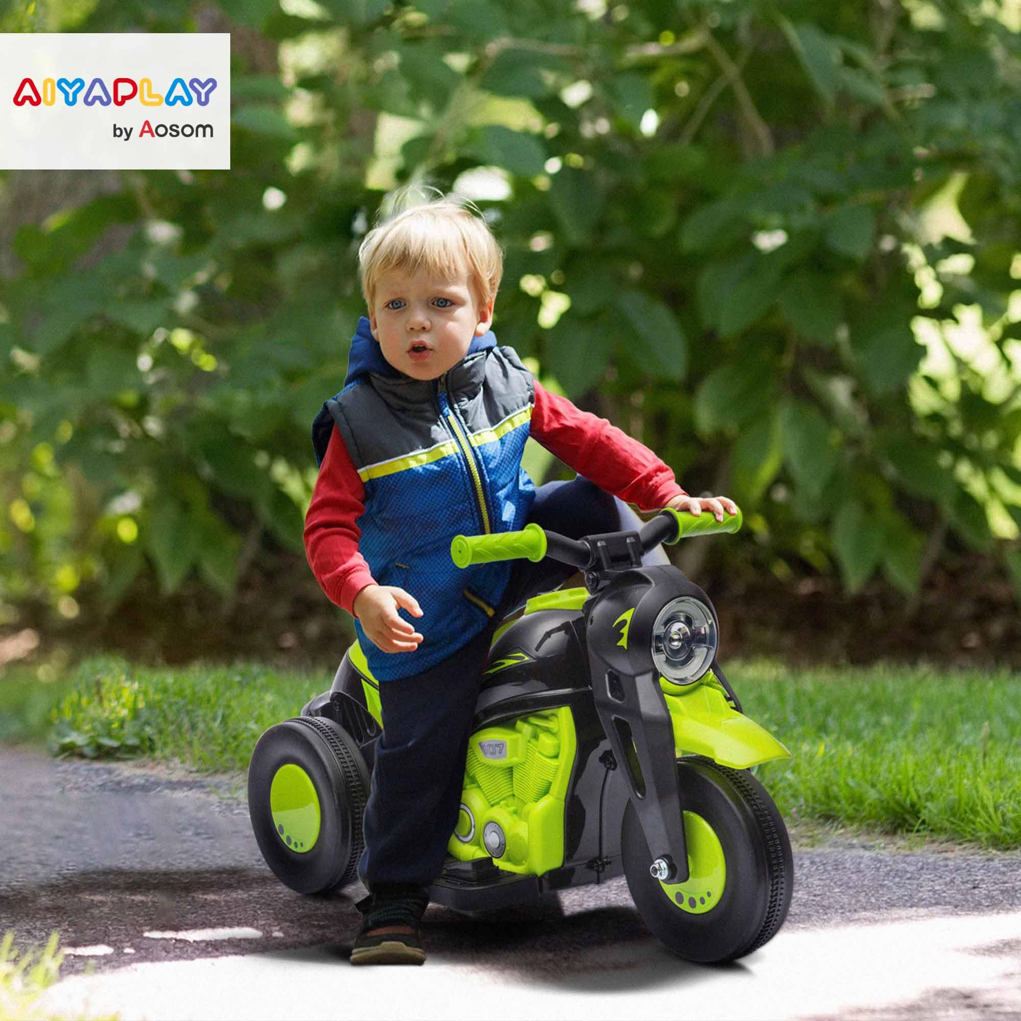 AIYAPLAY Moto Eléctrica para Niños de +2 Años 6V con Burbujas Faros Verde | Moto de Batería para Niños, Música, Velocidad 3 km/h, Carga 30 kg