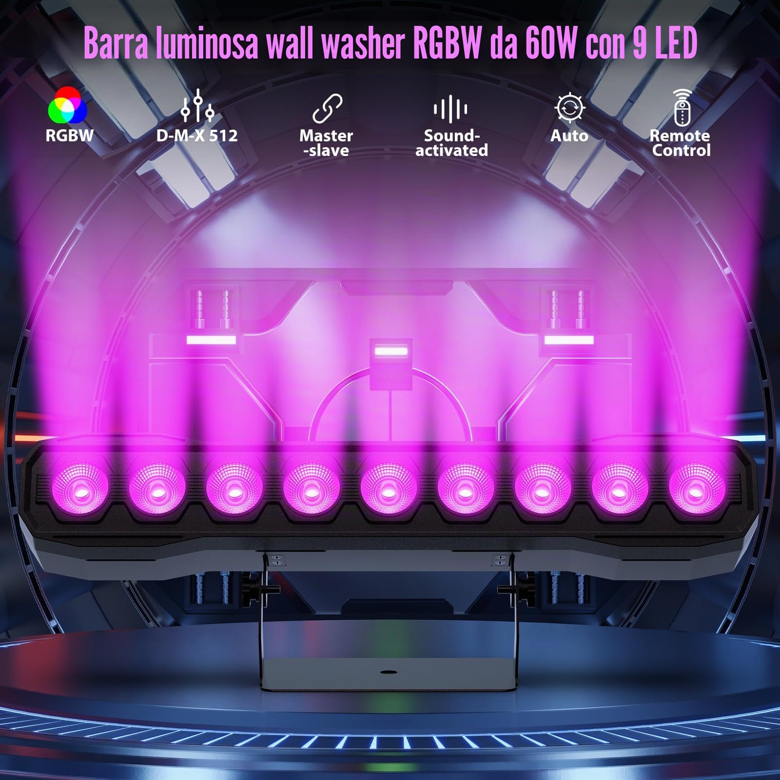 9 RGBW LED Wall Washer Luce da Palcoscenico 60W, Effetto Barra Luminosa Spotlight con Telecomando DMX512 Stroboscopio Luce per Feste per Matrimonio DJ Outdoor Natale