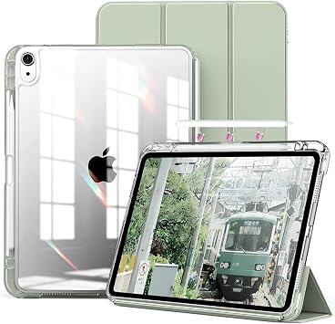 Fogy iPad Air 11inch 2024 Air 4/5/6.Case Pen Charge Transparent Pen Case Compatible with Generation 10.9, Light Green