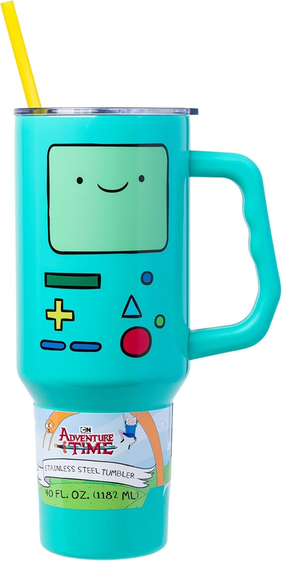 Silver Buffalo Adventure Time BMO Big Face 40oz Stainless Steel Tumbler w Handle