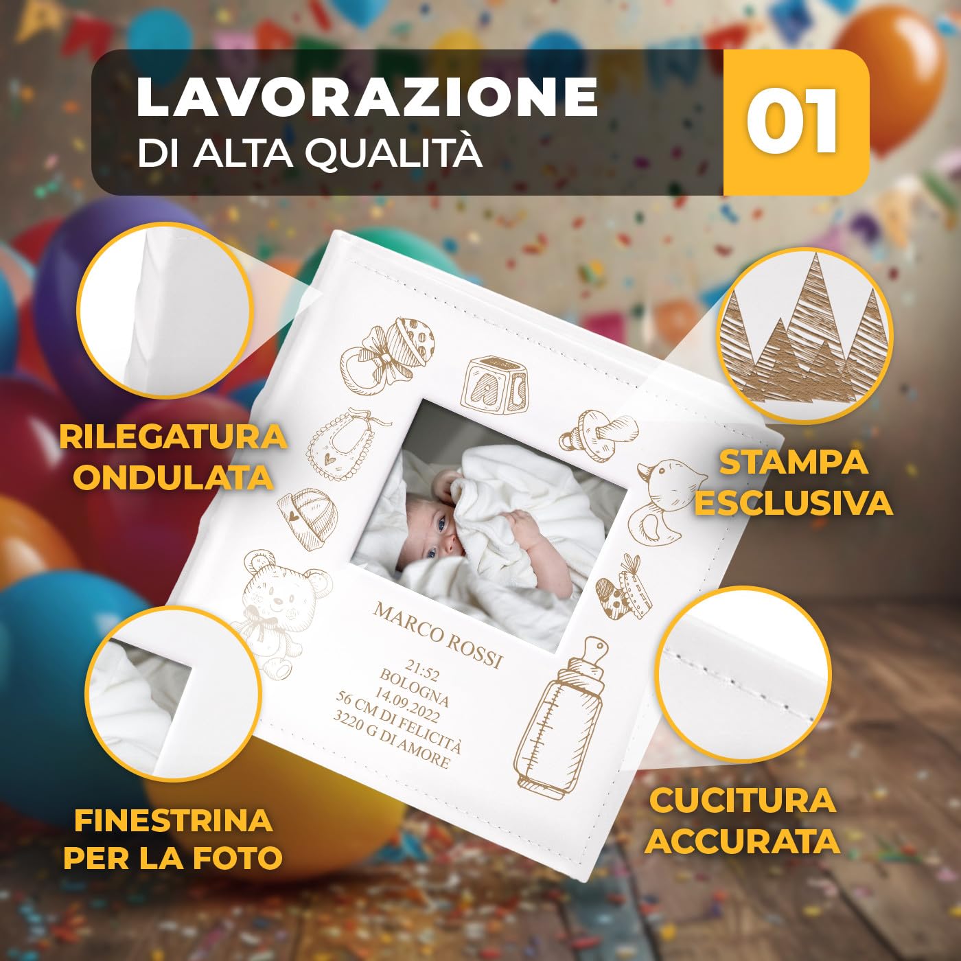 Maverton Album Foto Personalizzato - Copertina in Pelle Sintetica con Finestra per Foto - Album Fotografico Personalizzabile 100 pagine - 200 foto 10x15cm - Regali Neonato Compleanno