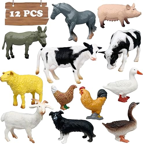 Higherbros Juego de figuras de animales de granja, juguetes de animales de campo, decoración de jardín para niños, 10 piezas, figuras de animales